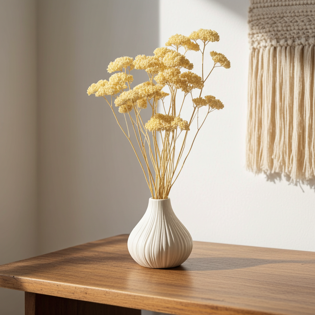 Sušená Achillea (Řebříček) v bílé barvě - detailní pohled